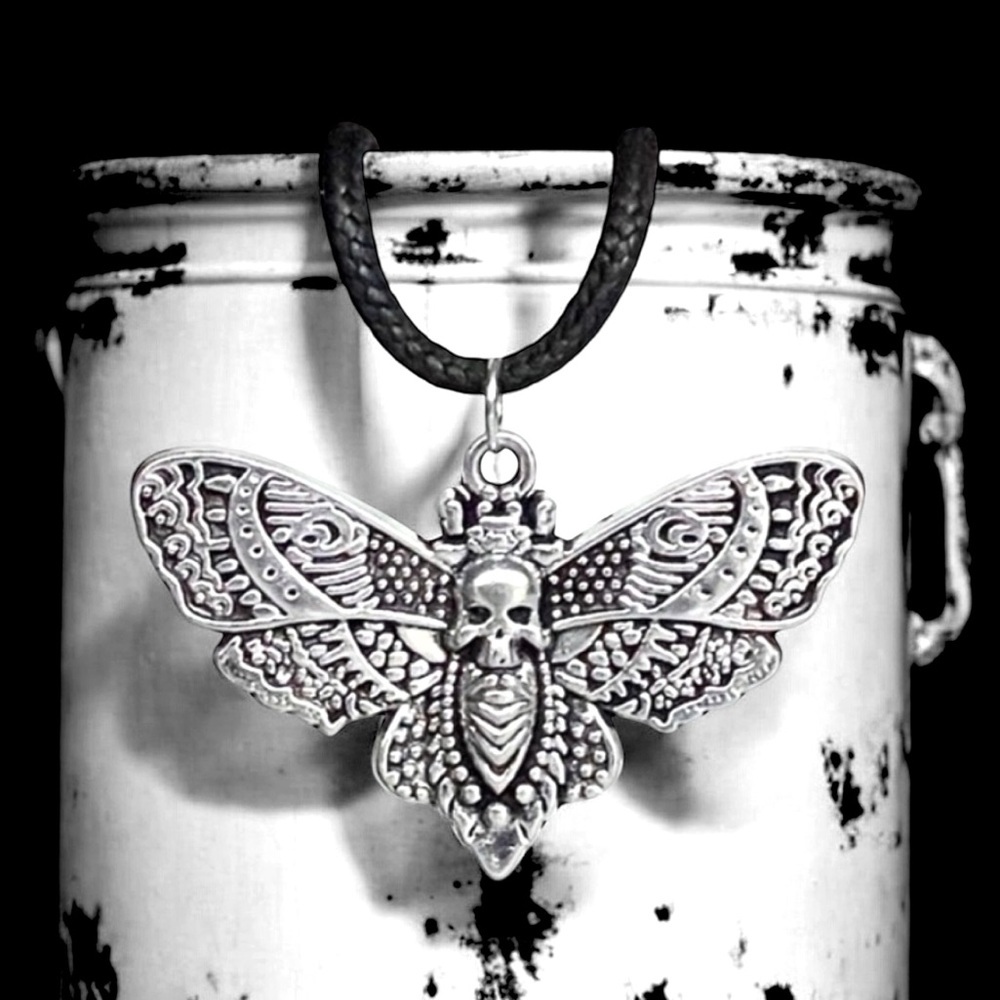 5 For $25💫Silver Death Skull Wicked Biker Goth Mothra Pendant Necklace